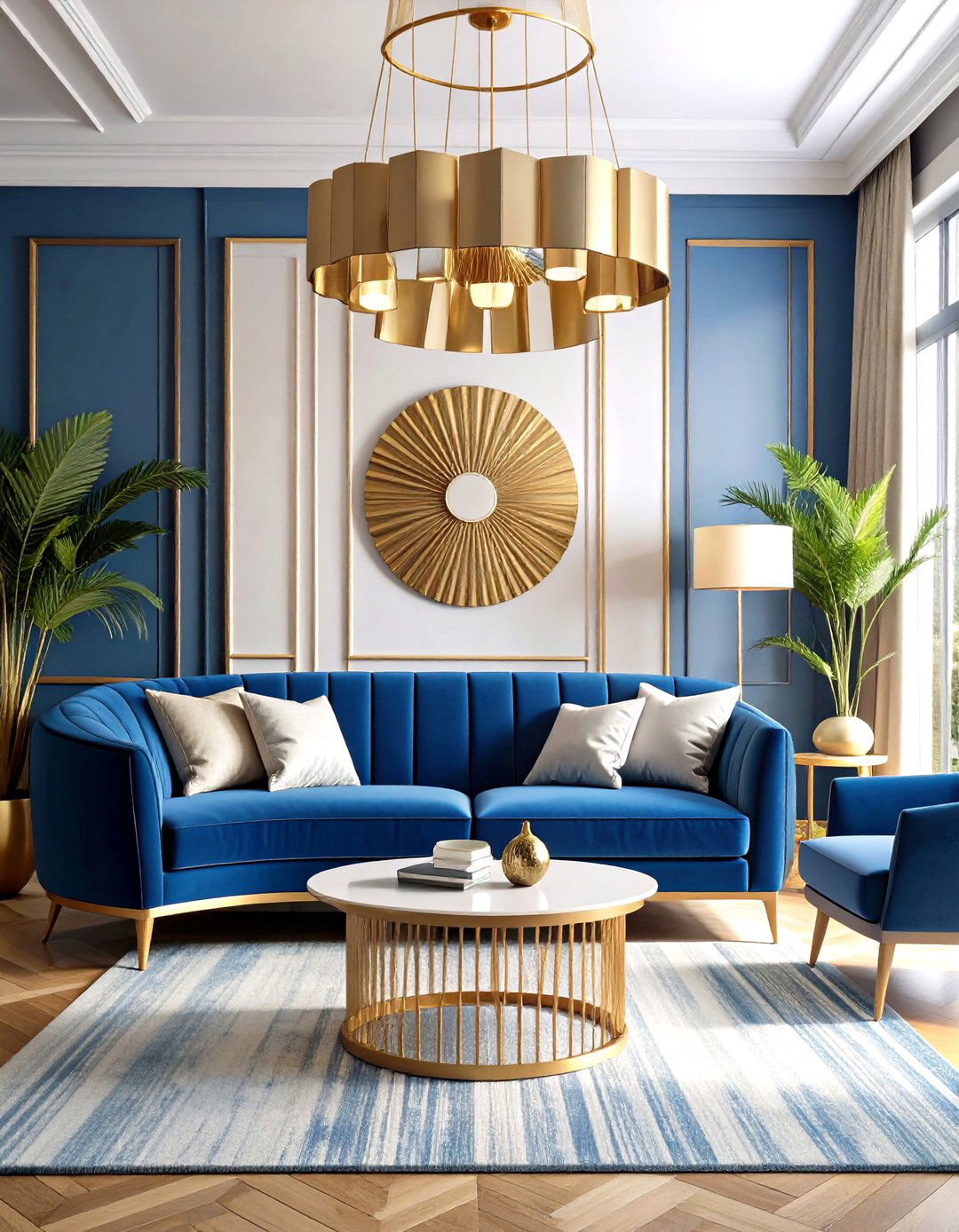 Art Deco Blue and Gold Glamour - 24 Blue and Gold Living Room Ideas