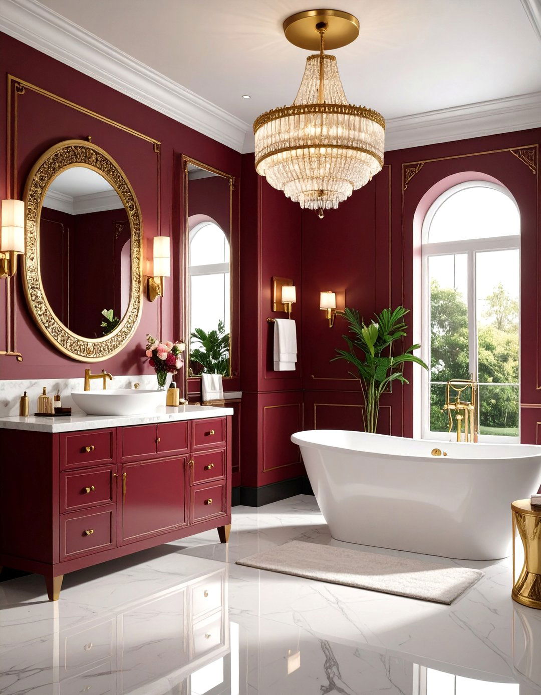 Art Deco Burgundy Powder Room - 24 Burgundy Bathroom Ideas