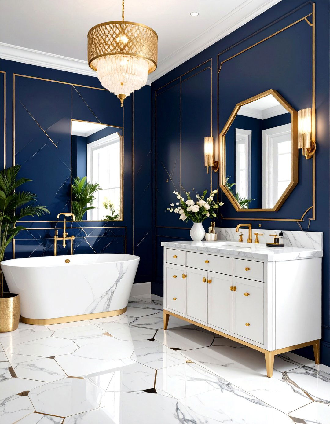 Art Deco Eclectic Powder Room with Metallic Accents - 24 Eclectic Powder Room Ideas
