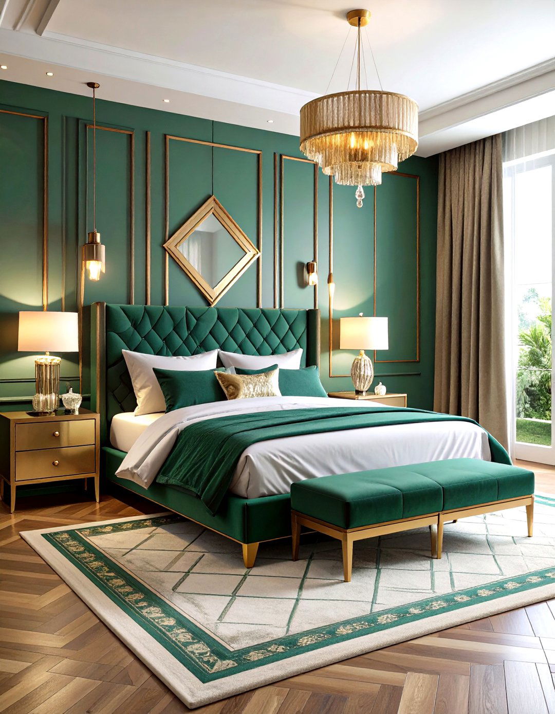 Art Deco Emerald Green and Gold Bedroom Theme - 24 Emerald Green and Gold Bedroom Ideas