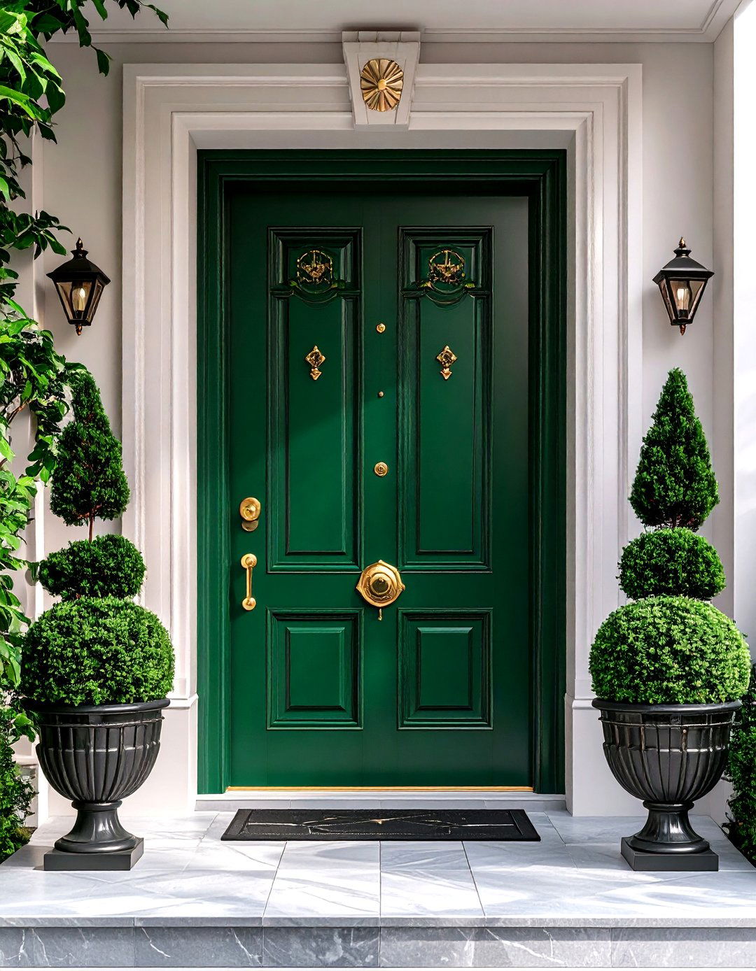 Art Deco Emerald Green with Geometric Brass Inlays - 24 Dark Green Front Door Ideas