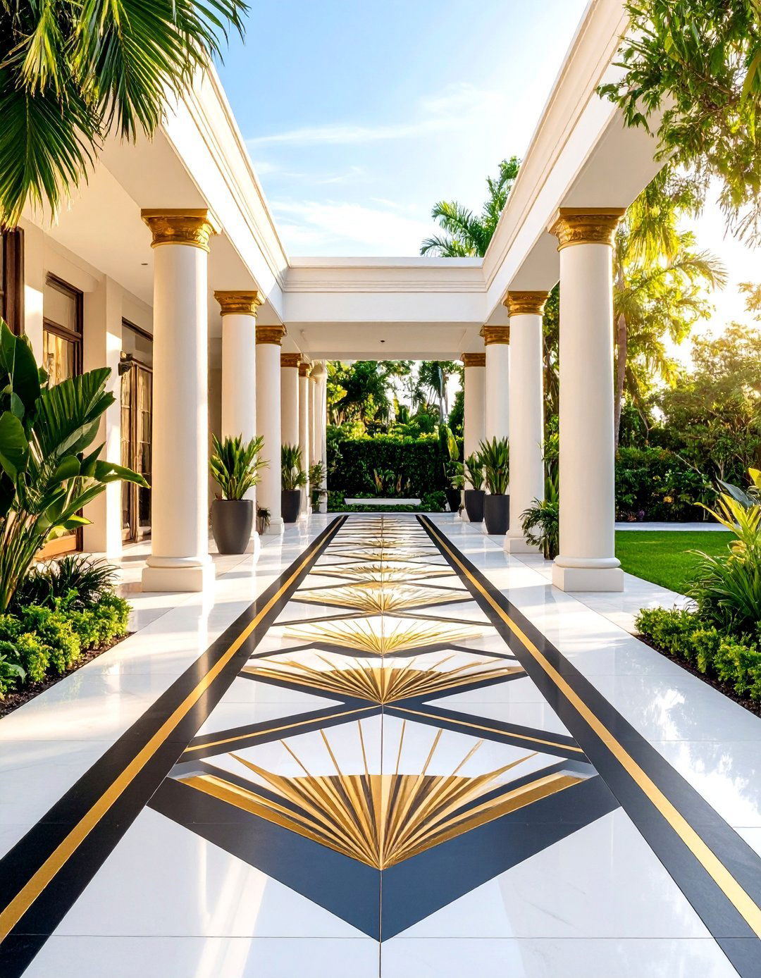 Art Deco Geometric Design - 24 Concrete Walkway Painting Ideas