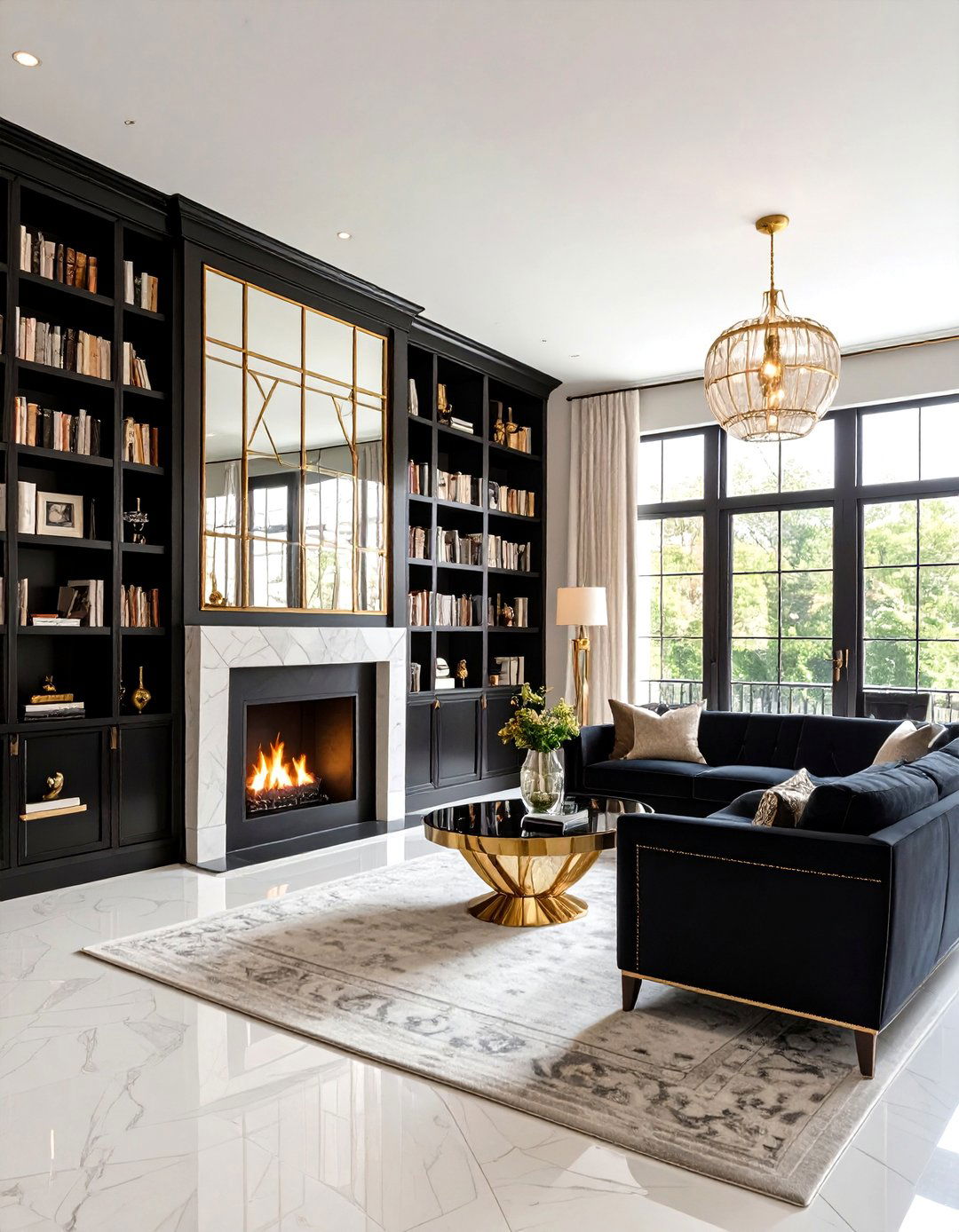 Art Deco Geometric Pattern Integration - 24 Fireplace With Bookshelves