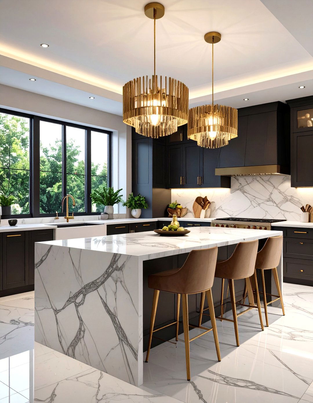 Art Deco Geometric Statement Design - 24 Kitchen Lighting Ideas