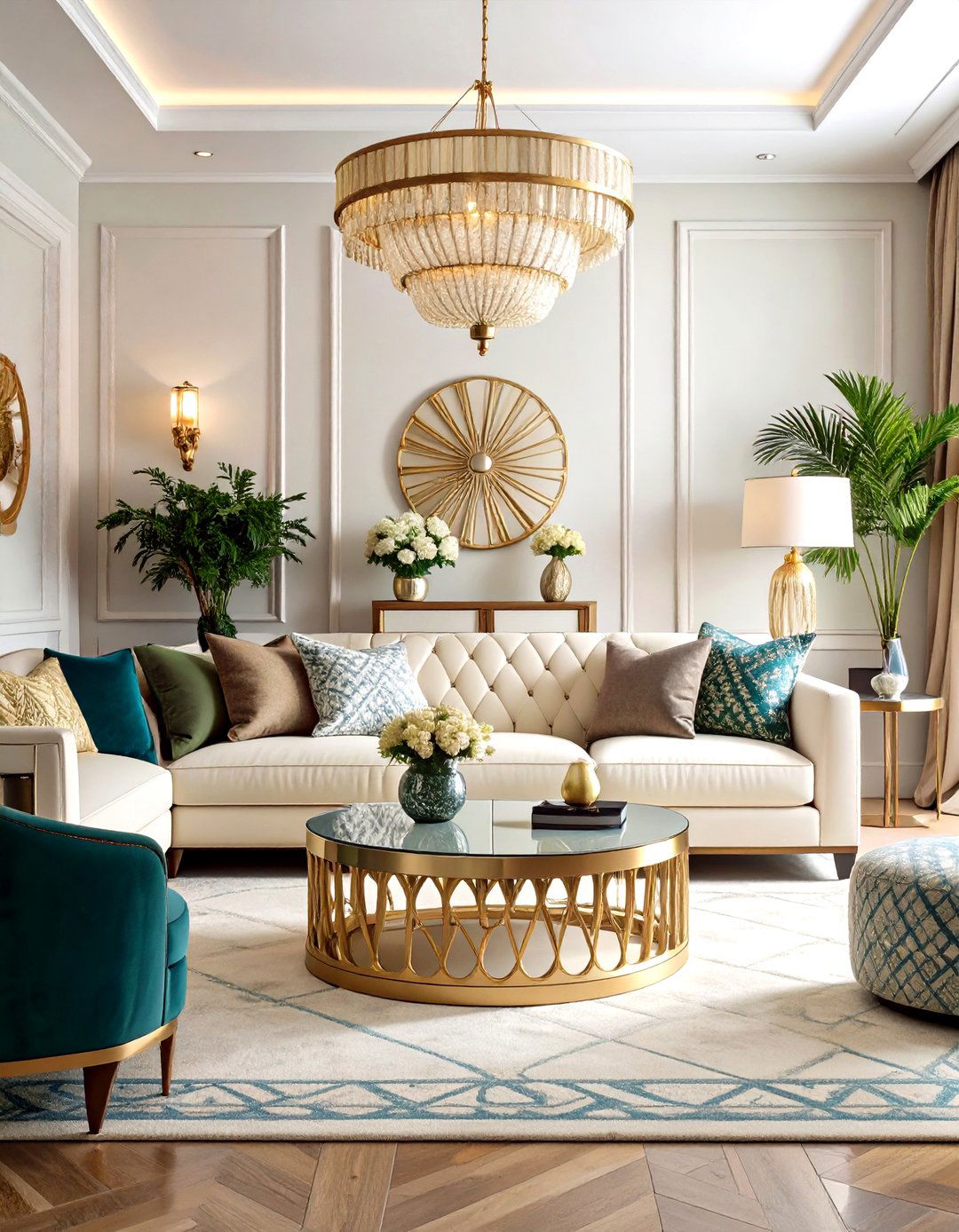 Art Deco Glam Cream Couch Design - 24 Cream Couch Living Room Ideas