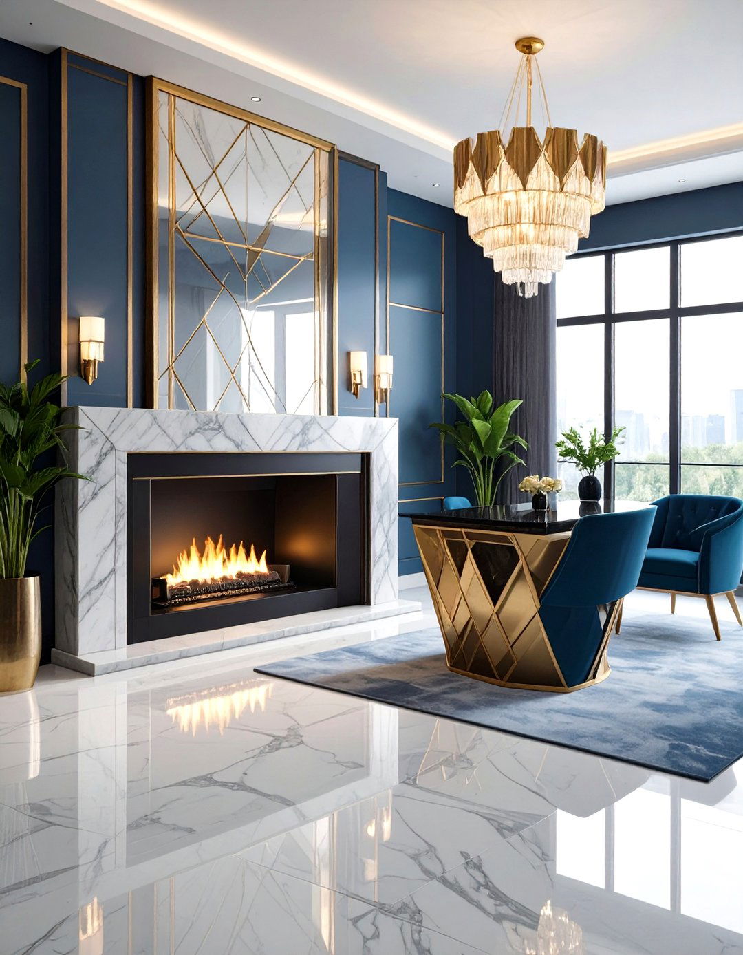 Art Deco Glamorous Office Design - 24 Home Office With Fireplace Ideas