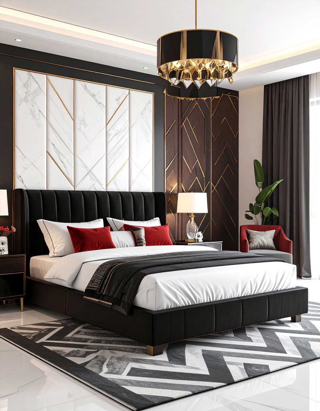Art Deco Glamour Black Red White Bedroom - 24 red black and white bedroom ideas