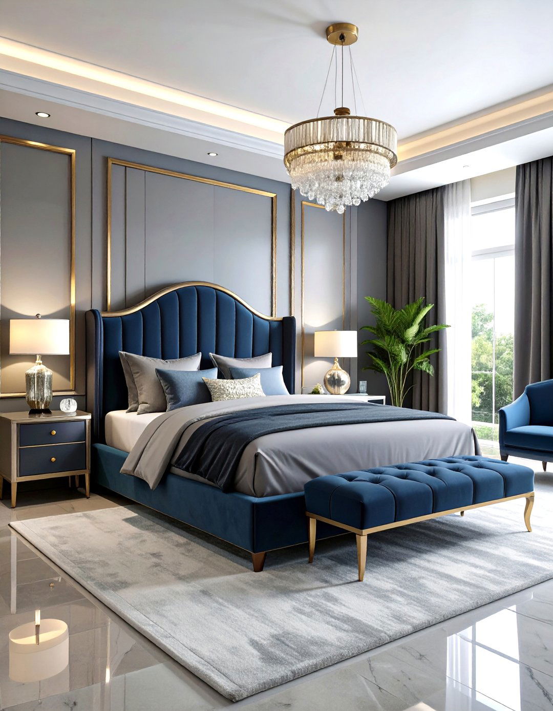 Art Deco Glamour Blue and Silver Grey - 24 Blue and Grey Bedroom Ideas