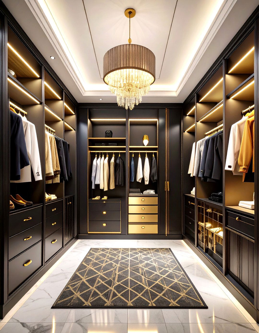 Art Deco Glamour Closet with Black and Gold Patterns - 24 Closet Wallpaper Ideas