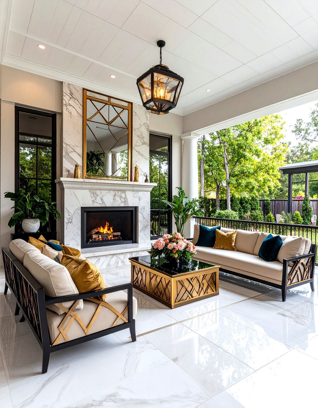 Art Deco Glamour Fireplace Lounge - 24 Screened-in Porch With Fireplace Ideas