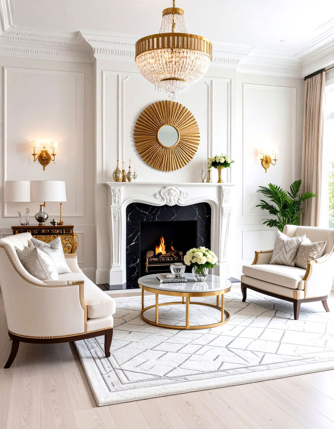 Art Deco Glamour Fireplace with Metallic Finishes - 24 Fireplace Decor Ideas