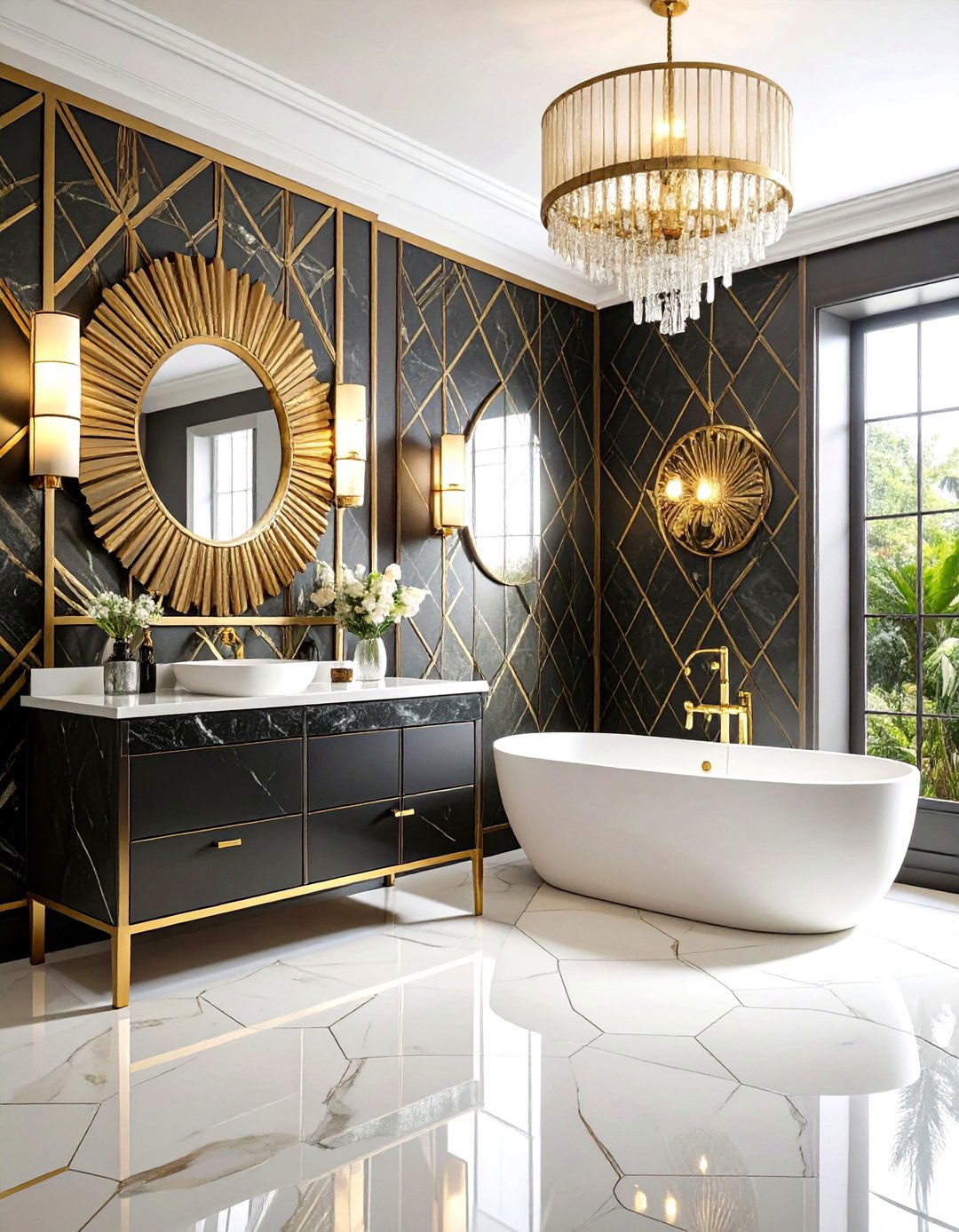 Art Deco Glamour Powder Room - 24 black and gold powder room ideas