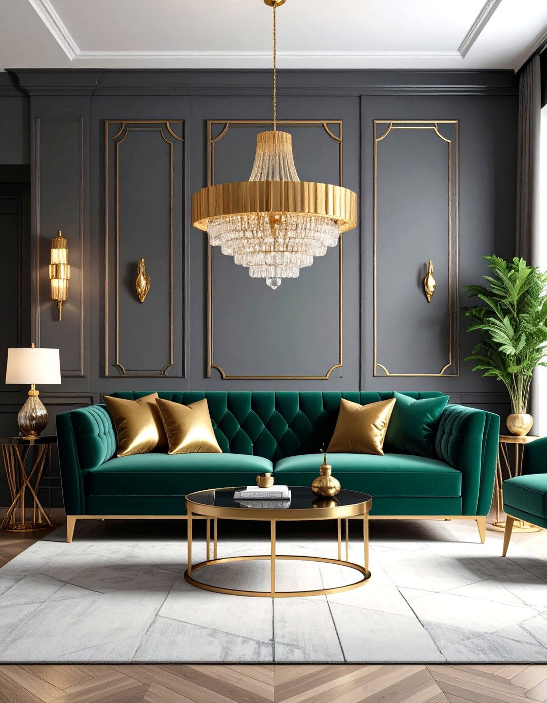 Art Deco Glamour Revival - 24 Contrasting Living Rooms With Dark Grey Walls