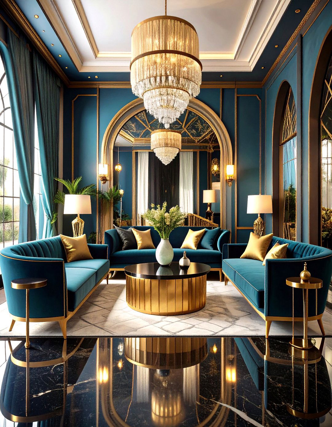 Art Deco Glamour Sunken Lounge - 24 Sunken Living Room Ideas