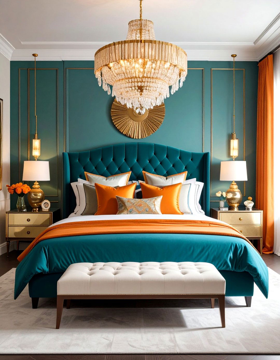 Art Deco Glamour Teal and Orange Bedroom - 24 Teal and Orange Bedroom Ideas