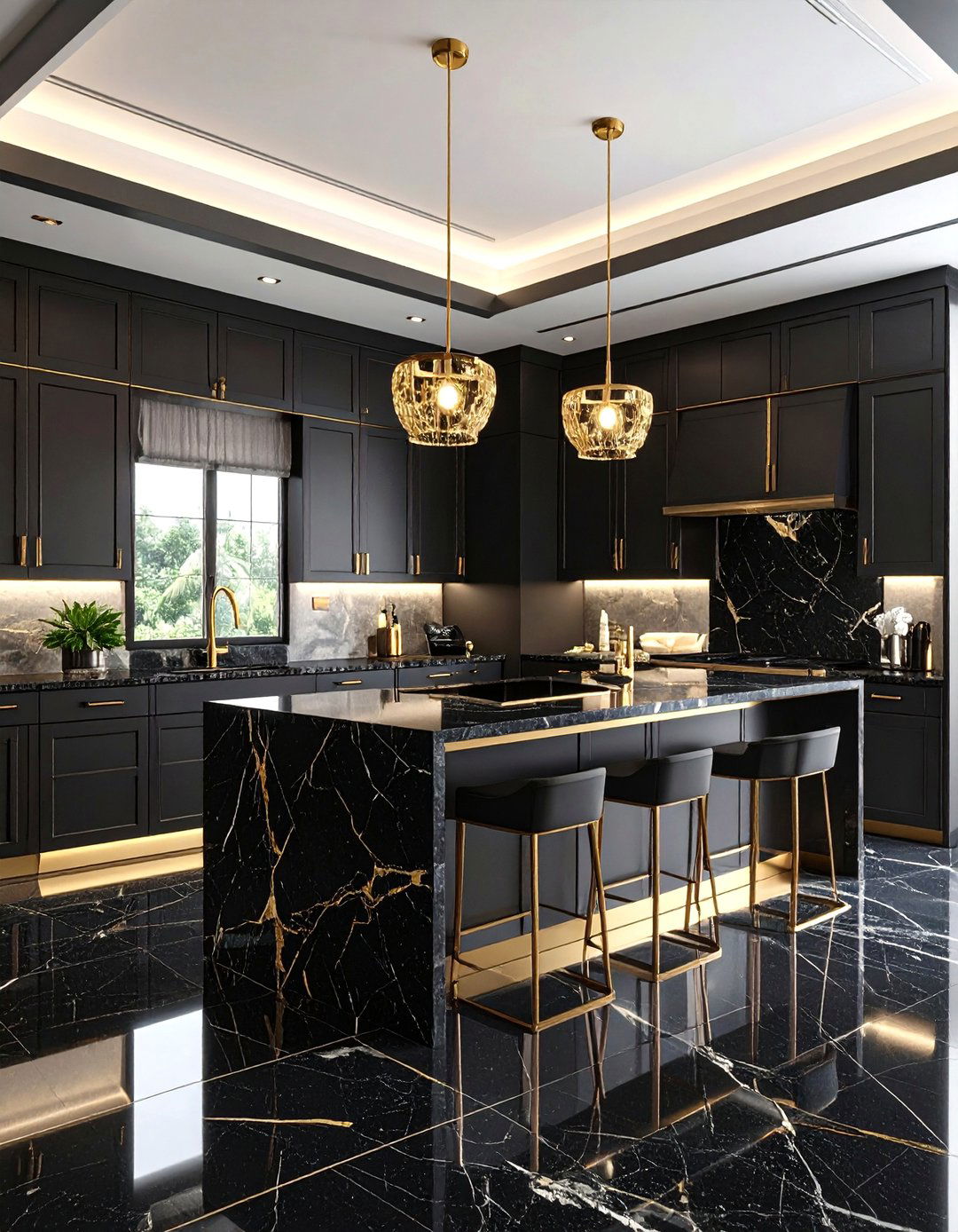 Art Deco Glamour with Geometric Black Granite Patterns - 24 Black Granite Countertops Kitchen Ideas