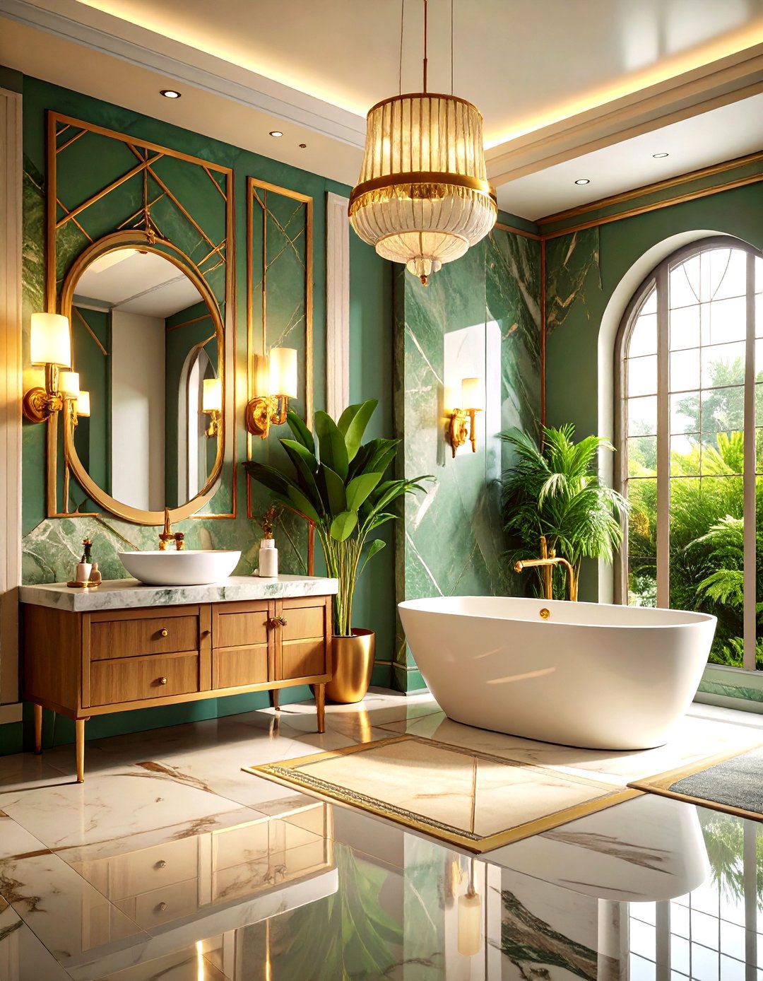 Art Deco Glamour with Geometric Patterns - 24 Restaurant Bathroom Ideas