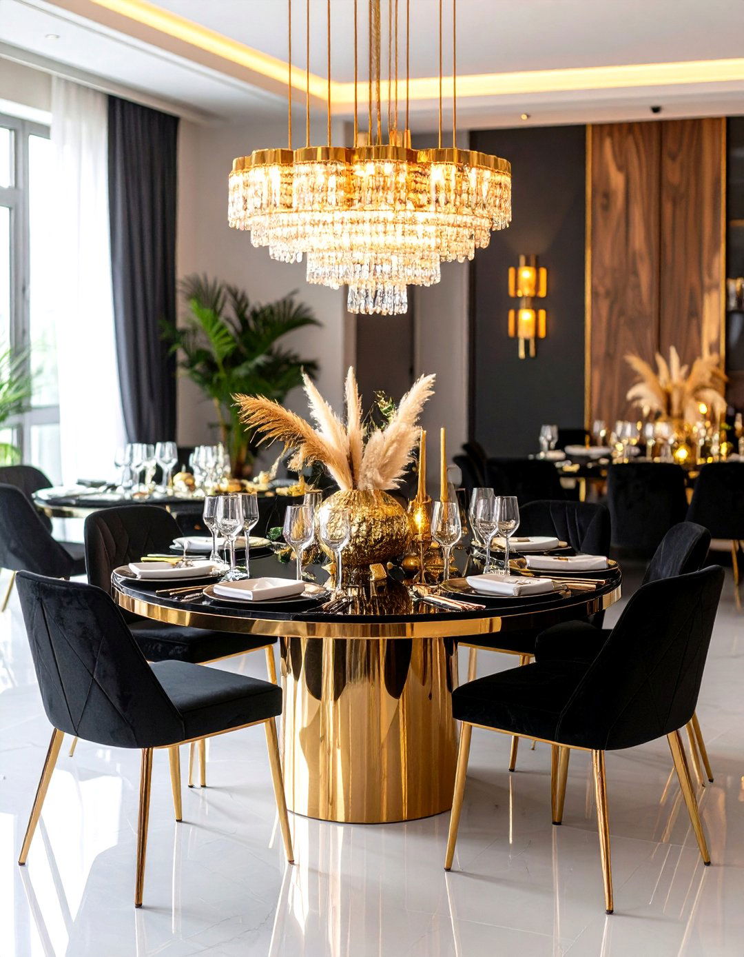 Art Deco Glamour with Metallic Accents and Bold Geometry - 24 Round Table Decor Ideas