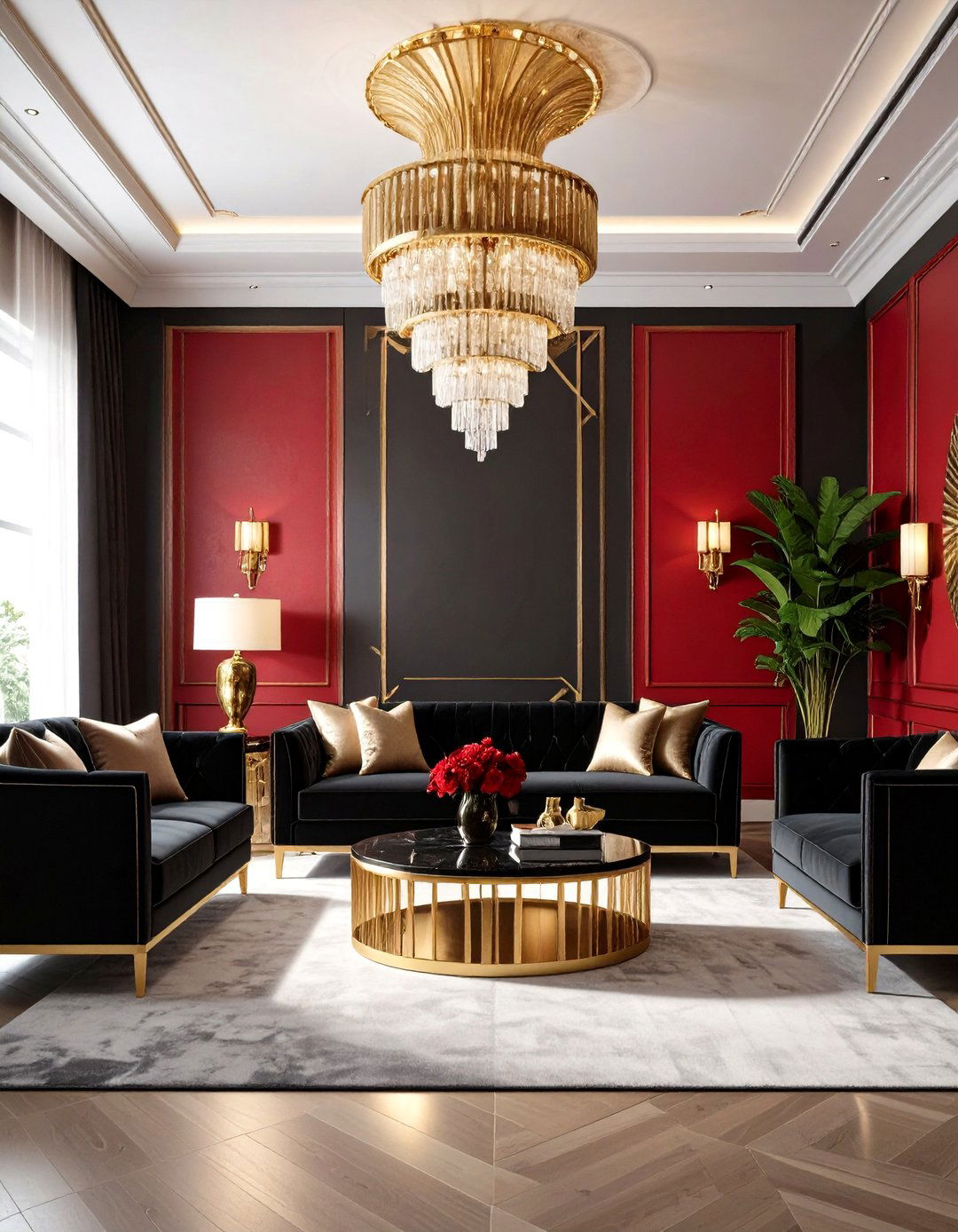 Art Deco Glamour with Metallic Highlights - 24 Black and Red Living Room Ideas