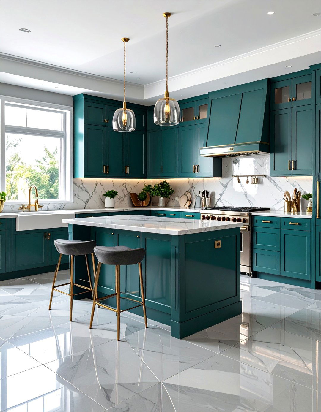 Art Deco Grey Geometric Floor Kitchen - 24 Kitchens With Grey Floors