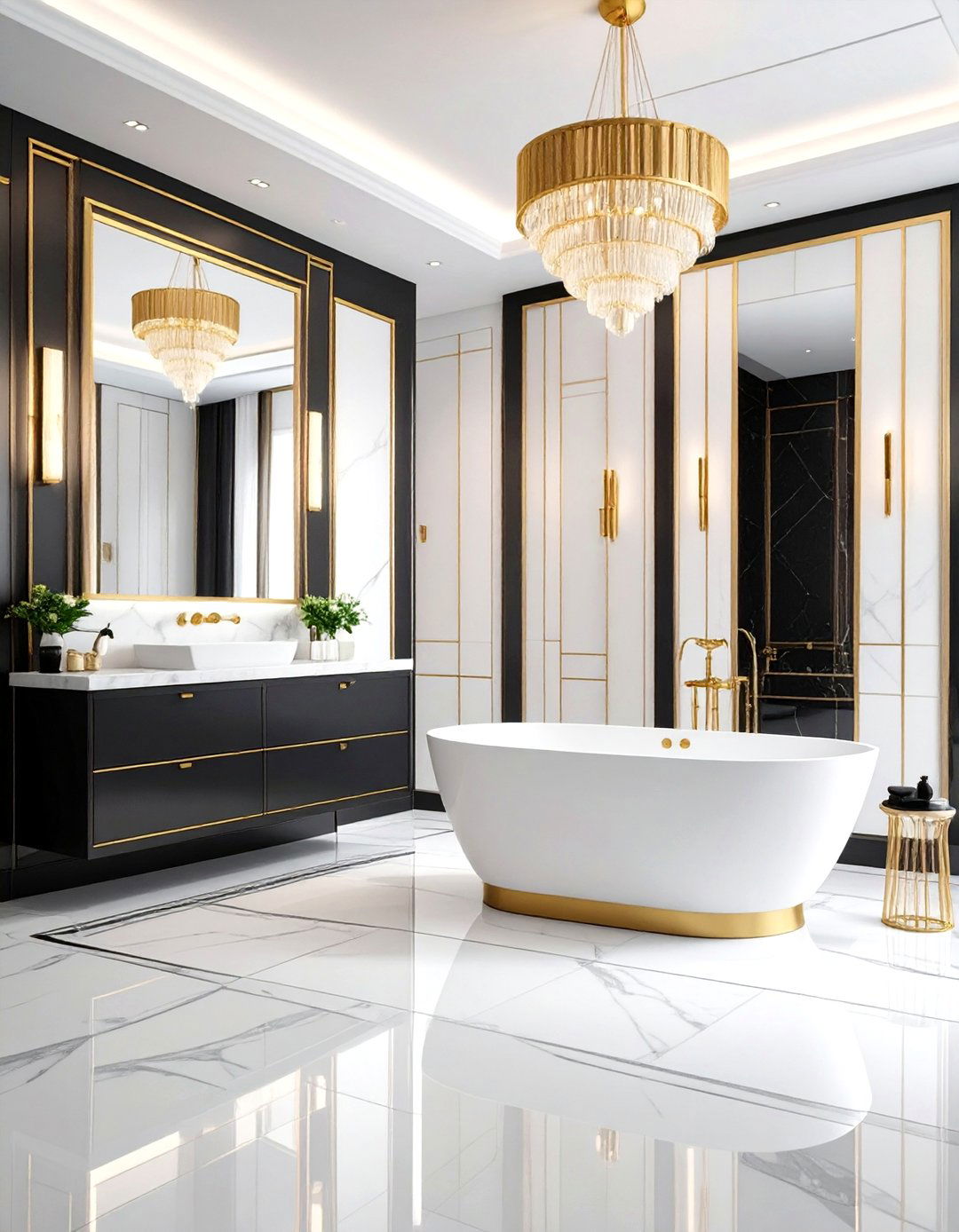 Art Deco Inspired Bathroom with Metallic Accents - 24 Modern Bathroom Ideas