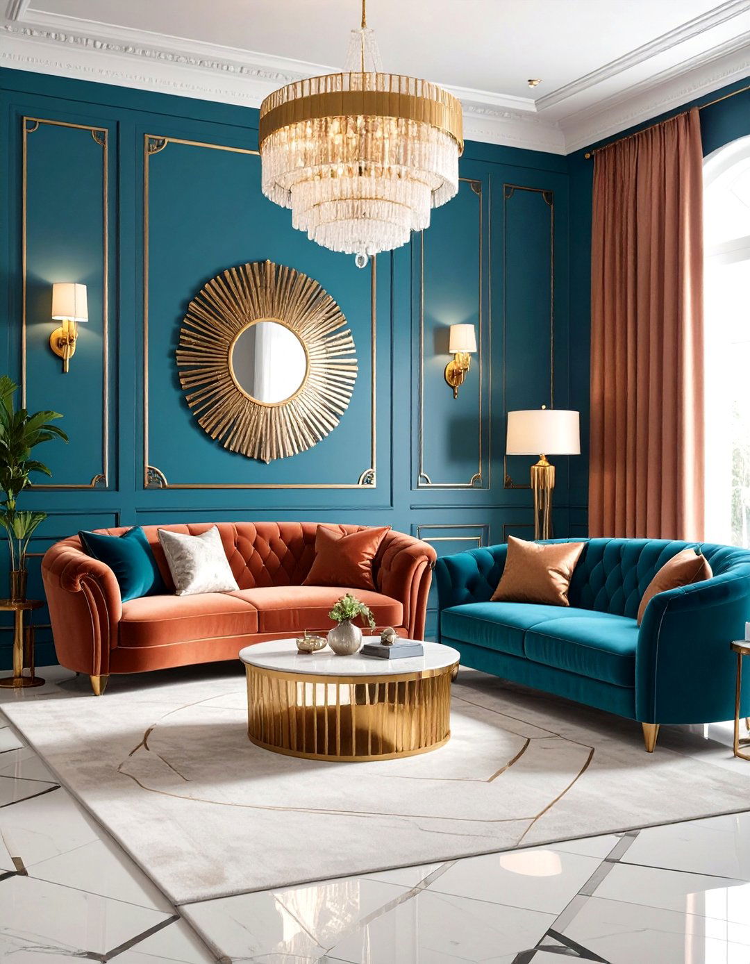 Art Deco Inspired Cobalt and Copper Style - 24 orange and blue living room ideas