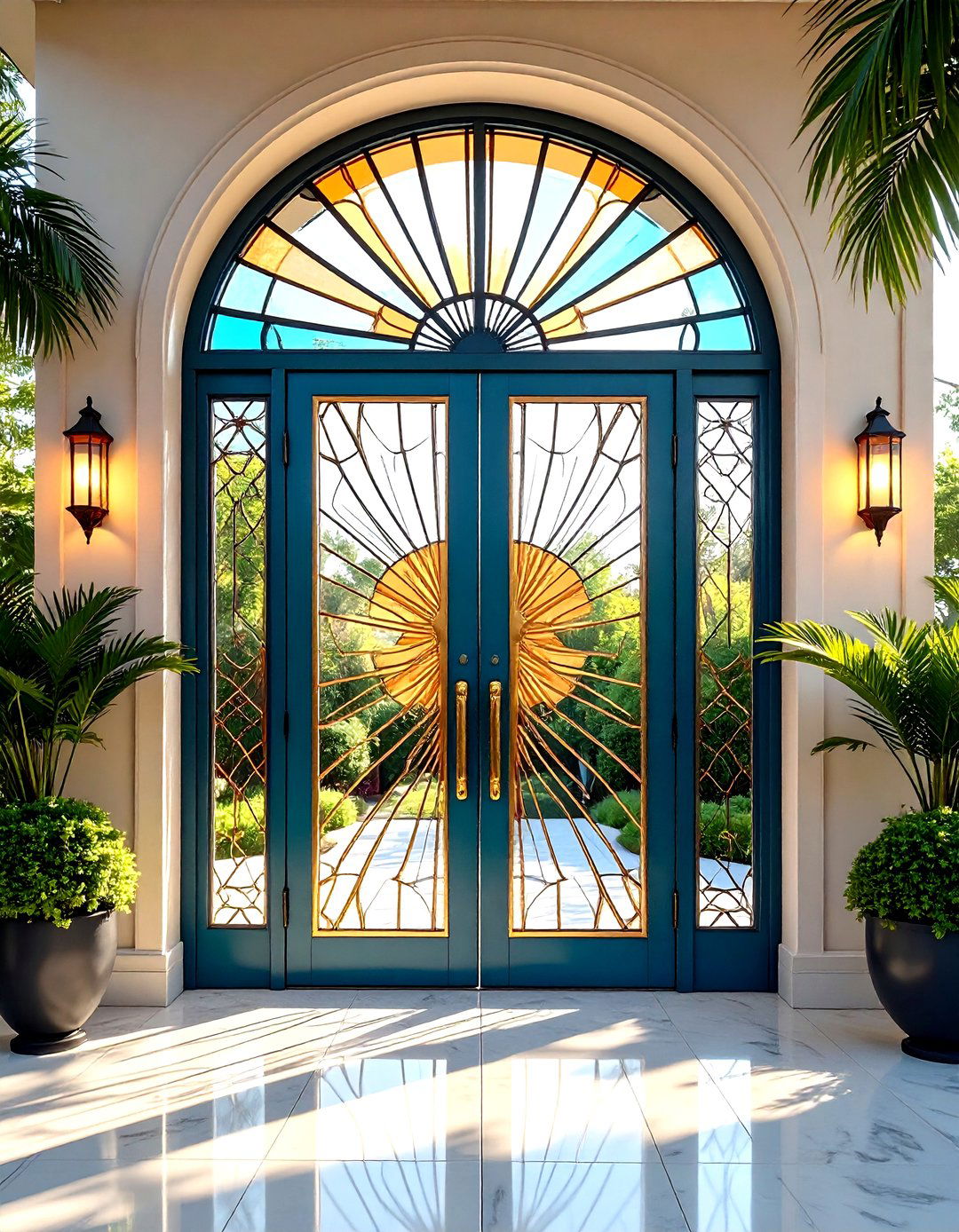 Art Deco Inspired Geometric Glass - 24 Glass Front Doors Ideas