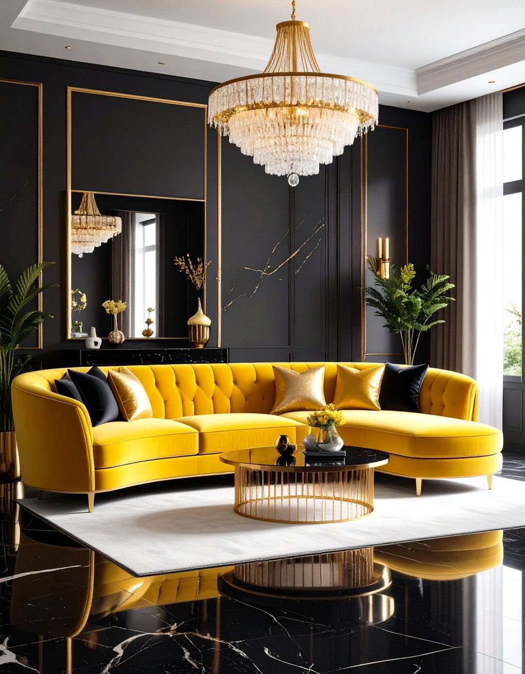 Art Deco Inspired Golden Yellow Couch Living Room - 24 Yellow Couch Living Room Ideas