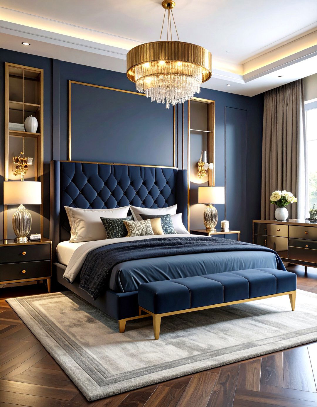 Art Deco Inspired Modern Bedroom with Metallic Accents - 24 Modern Bedroom Ideas