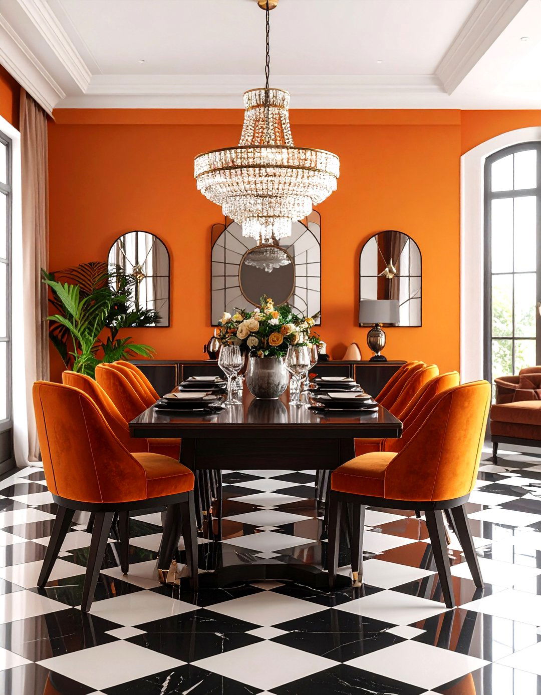 Art Deco Inspired Orange Dining Room - 24 Orange Accent Wall Ideas