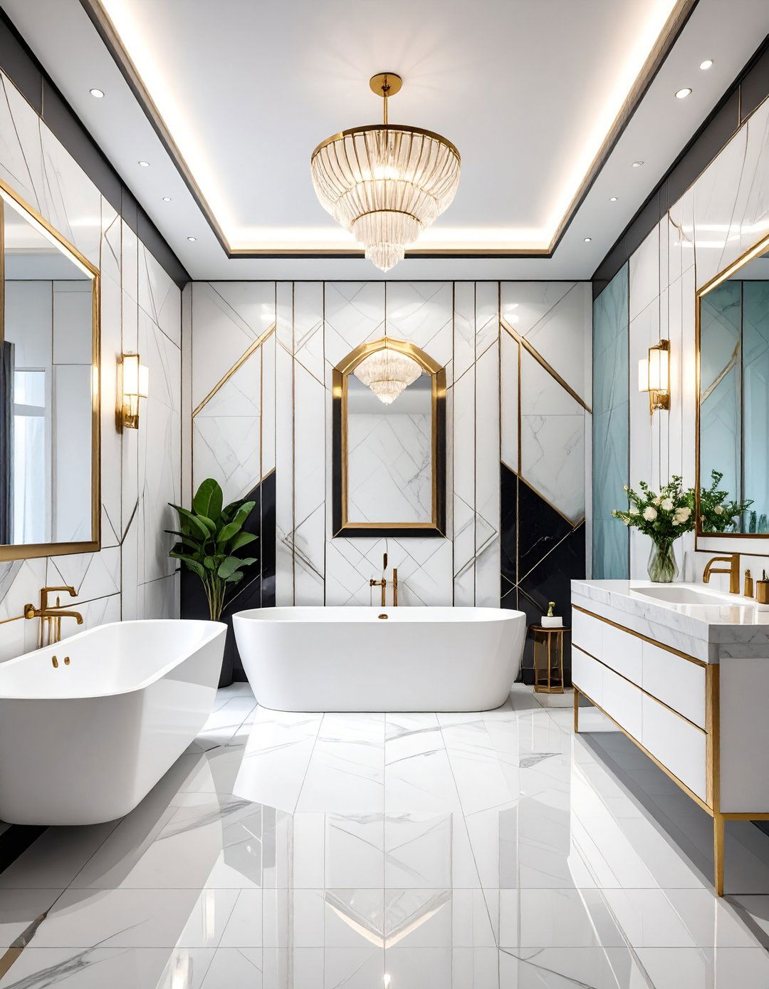 Art Deco Inspired Patterns - 24 Black and White Bathroom Tile Ideas