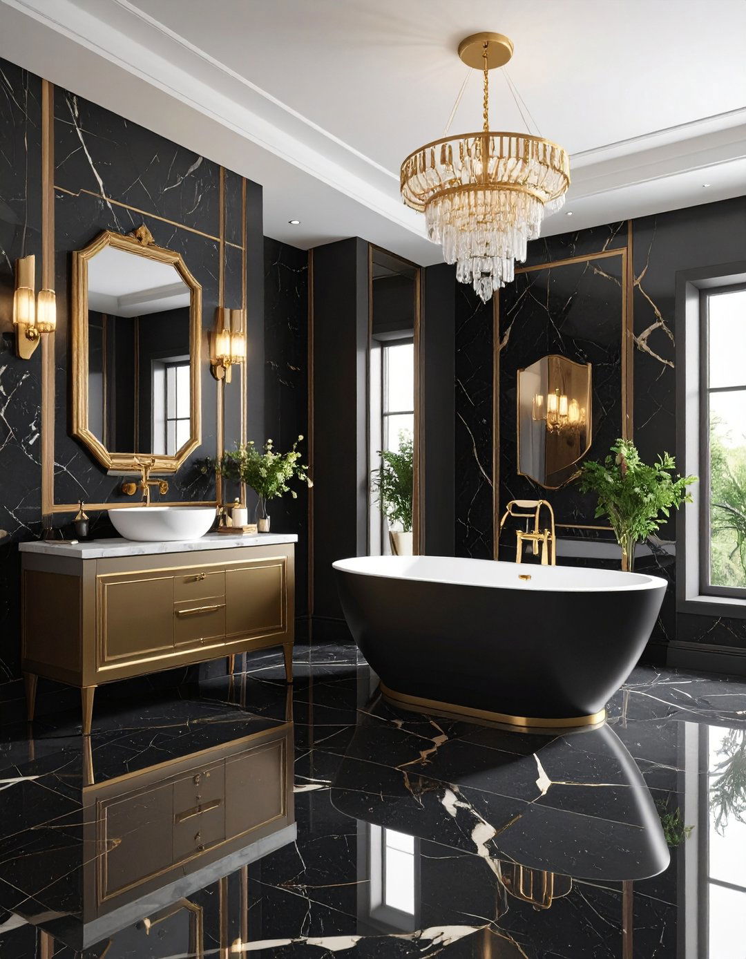Art Deco Marble Luxury Bathroom - 24 Black and Gold Bathroom Ideas