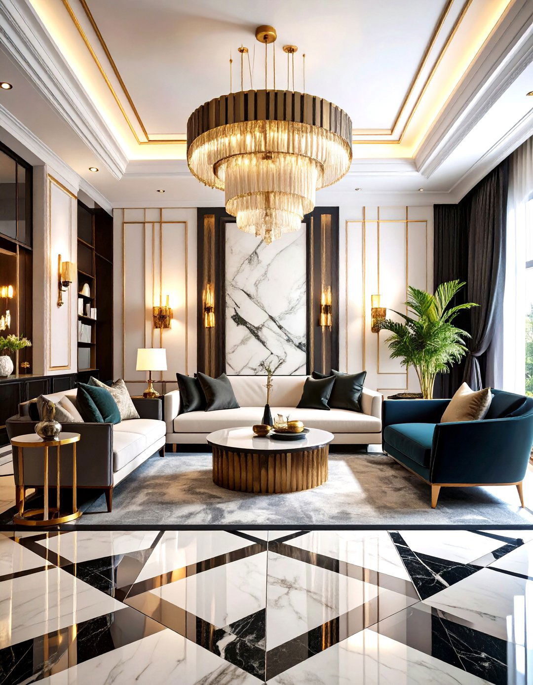 Art Deco Open Floor Plan with Geometric Patterns - 24 Open Floor Plan Ideas