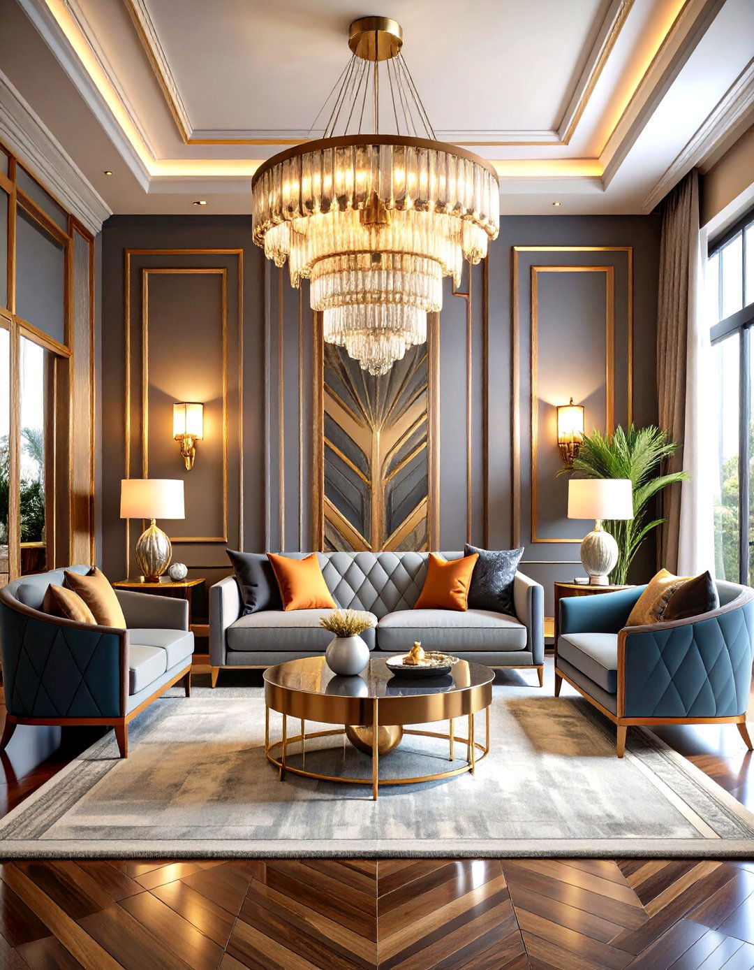 Art Deco Orange Grey Living Room - 24 Orange and Grey Living Room Ideas