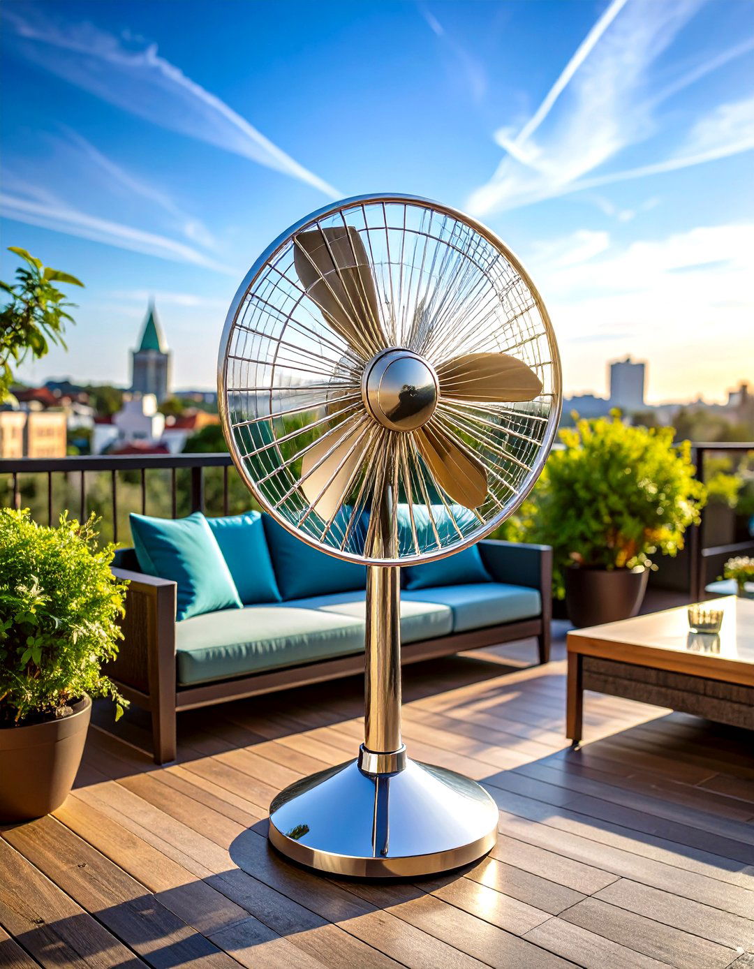 Art Deco Patio Fan with Geometric Blade Patterns - 24 Patio Fan Ideas