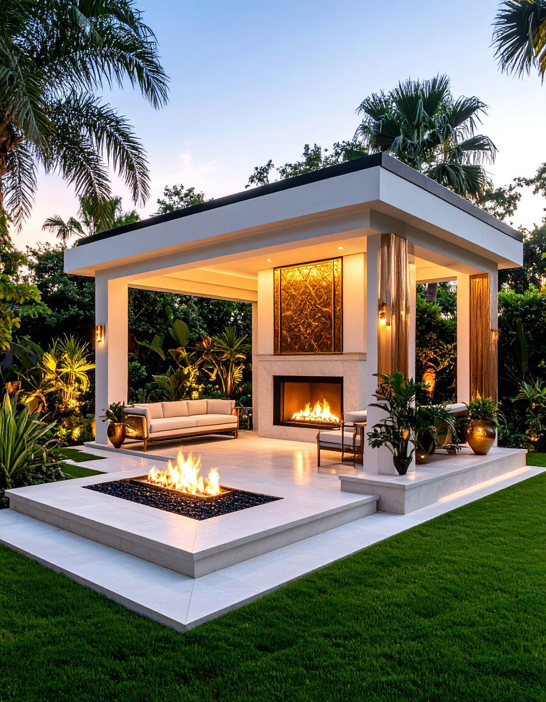 Art Deco Pavilion With Geometric Fireplace - 24 Backyard Pavilion With Fireplace
