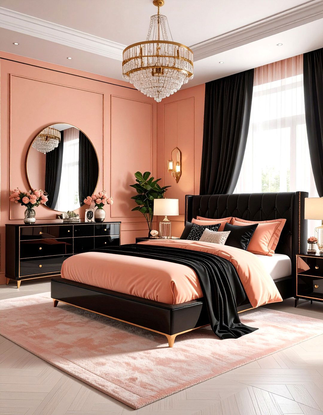 Art Deco Peach and Black Bedroom - 24 Peach Bedroom Ideas