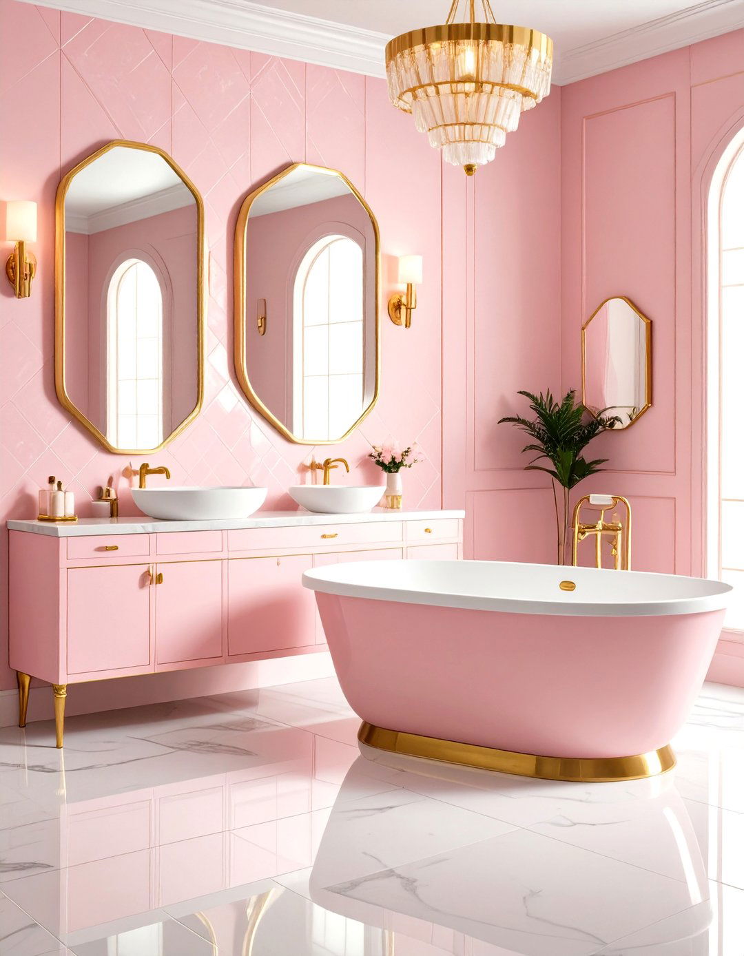 Art Deco Pink Glamour Bathroom - 24 Pink Tile Bathroom Ideas