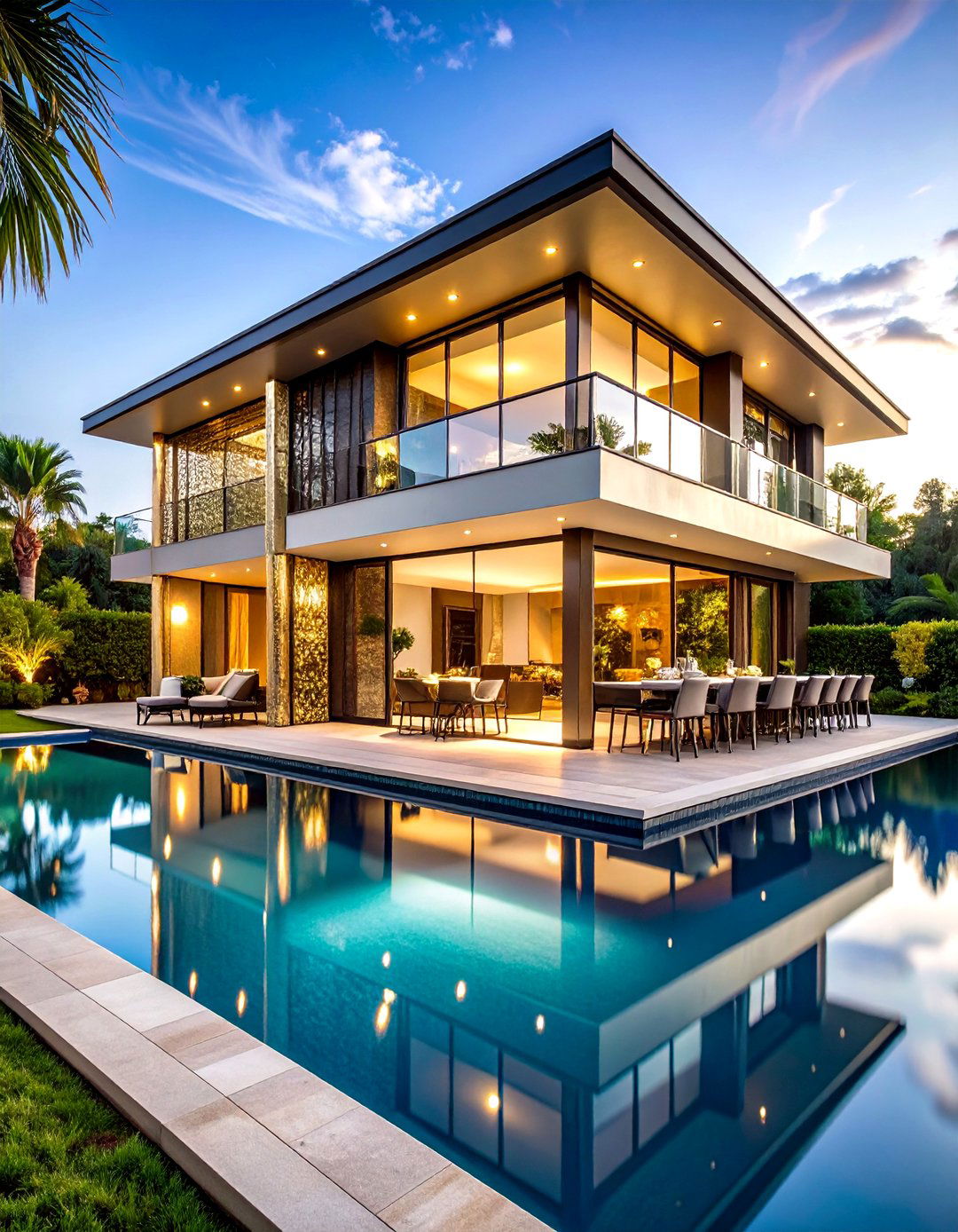 Art Deco Pool House with Geometric Patterns and Metallic Accents - 24 Pool House Ideas