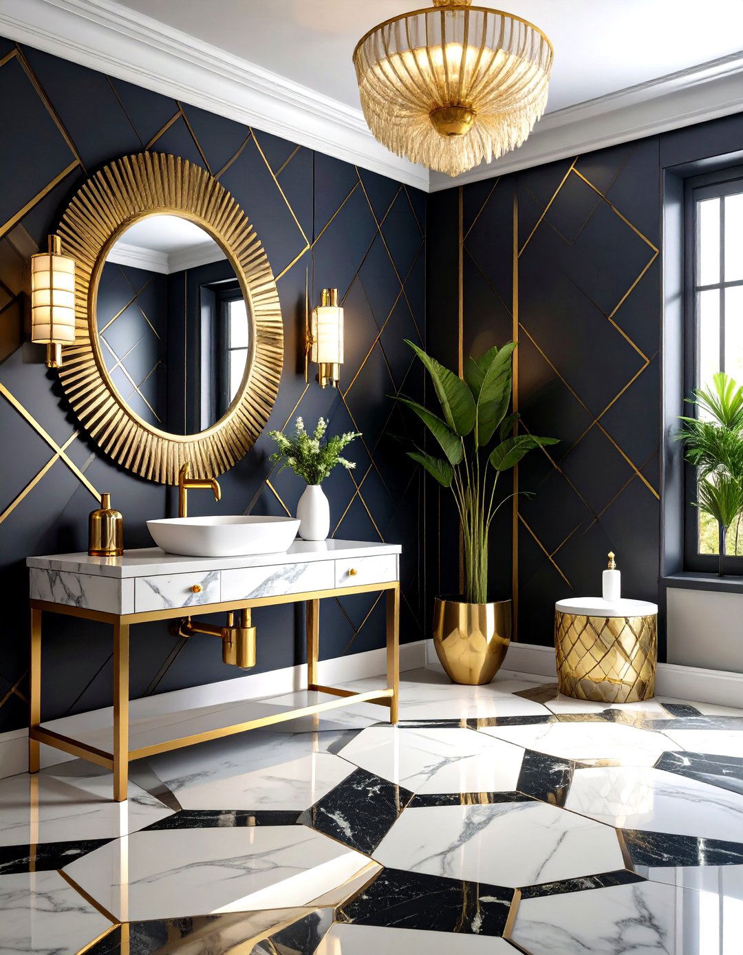 Art Deco Powder Room with Metallic Gold Accents - 24 Powder Room Ideas