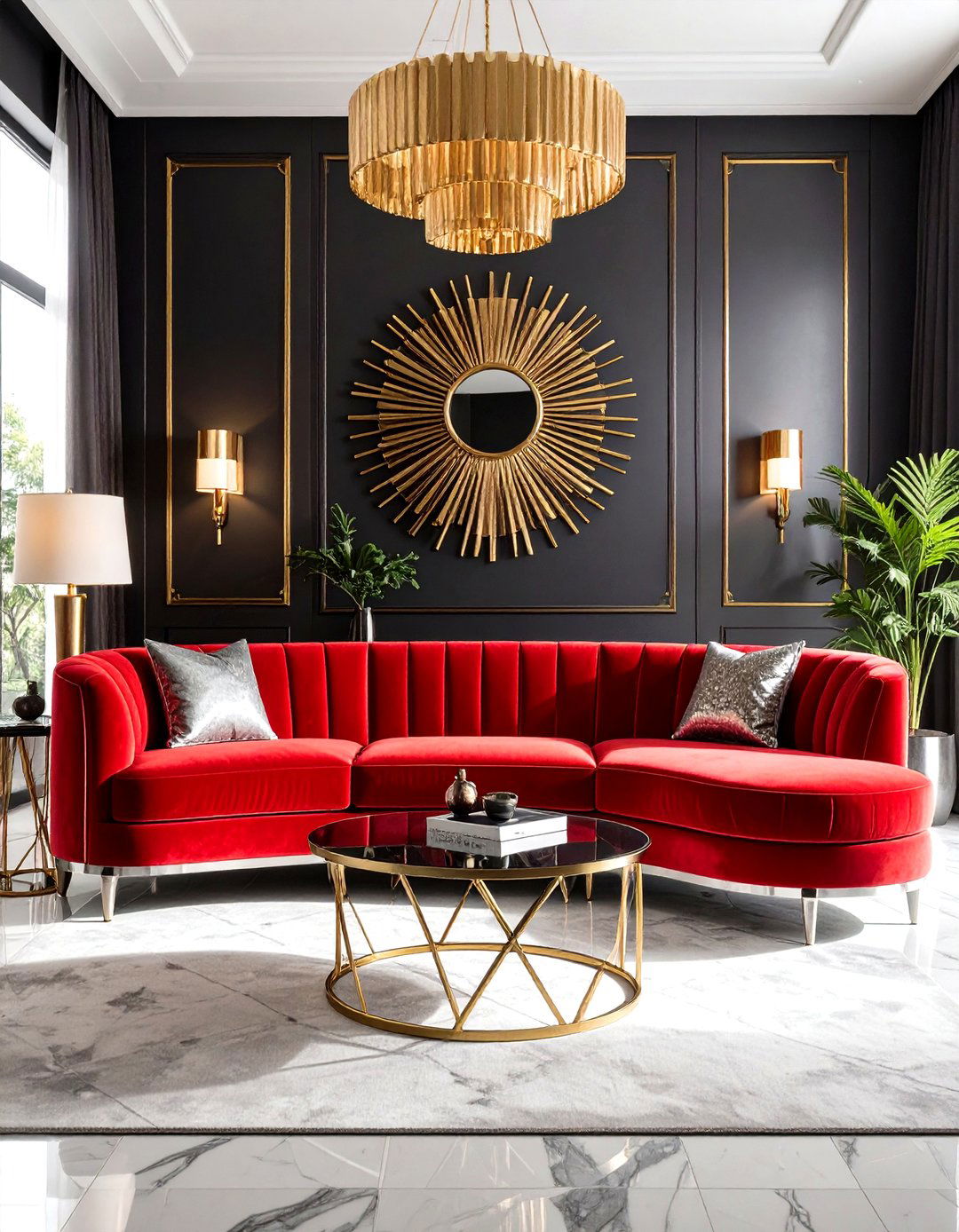 Art Deco Red Sofa Glamour Theme - 24 Red Couch Living Room Ideas