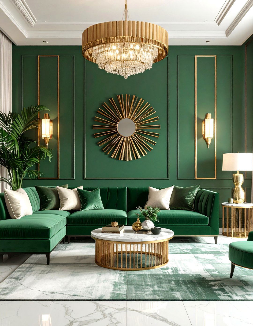 Art Deco Sage Green Living Room with Brass Details - 24 Sage Green Living Room Ideas