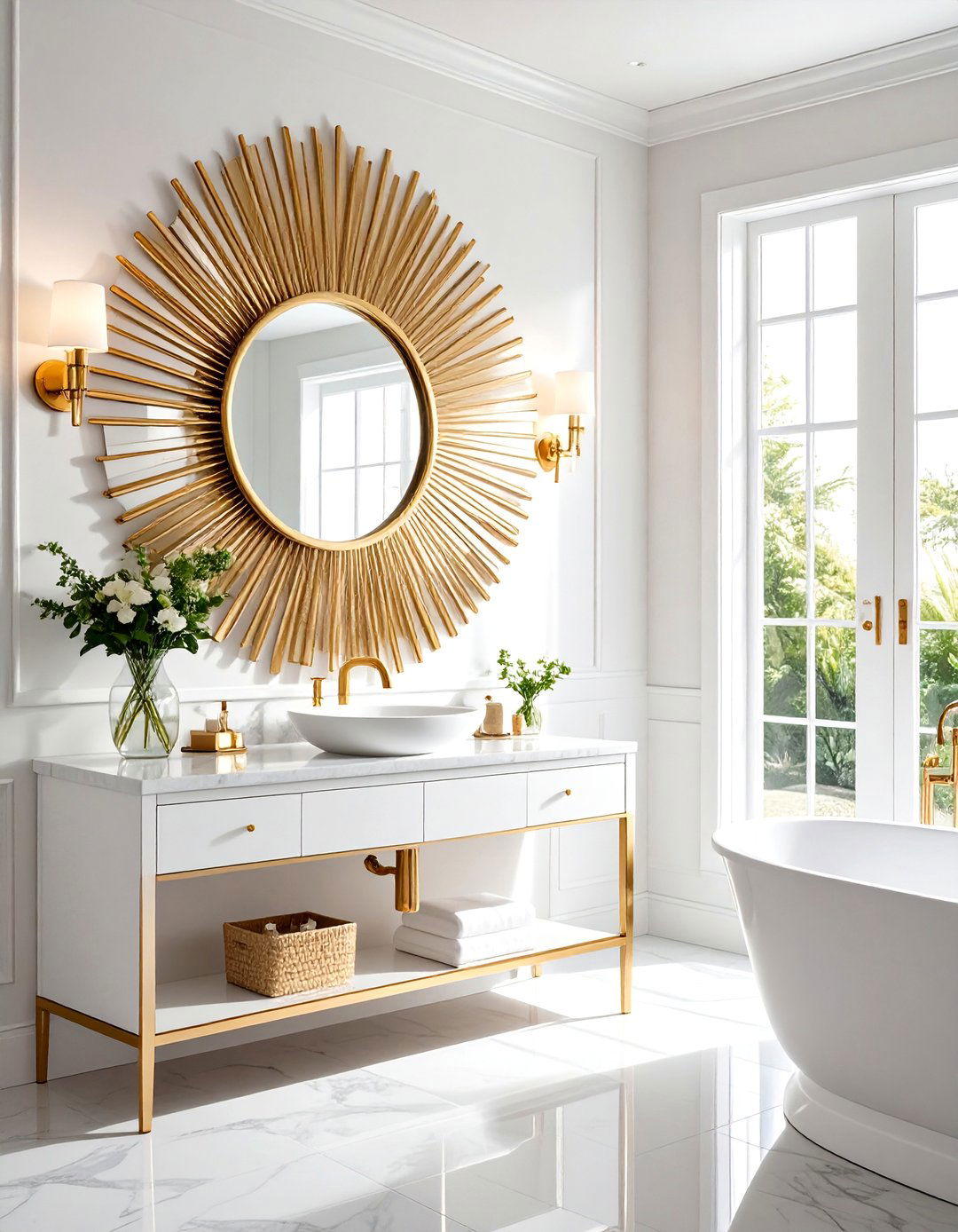 Art Deco Sunburst Mirror with Metallic Finish - 24 Bathroom Mirror Ideas