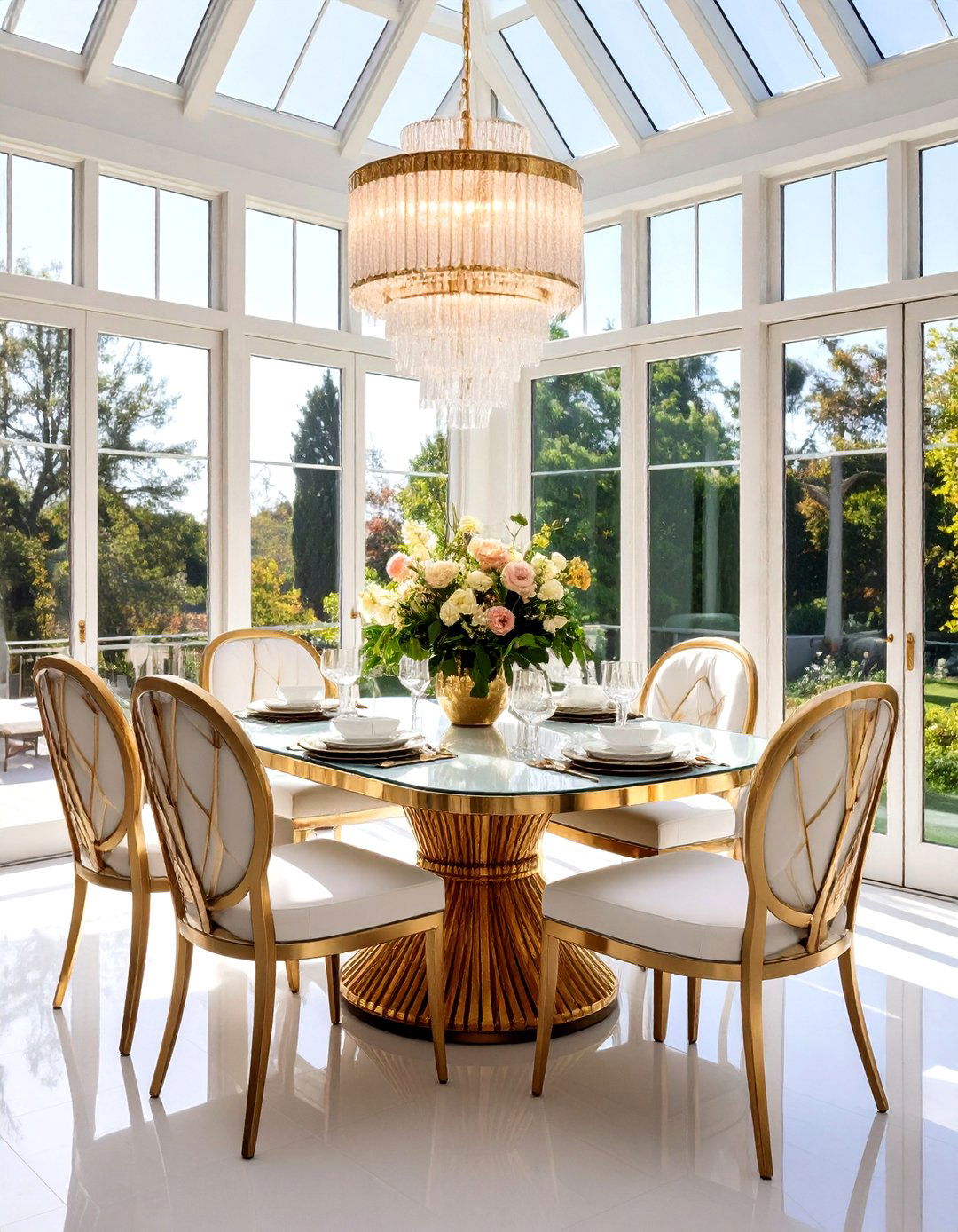 Art Deco Sunroom Dining with Glamorous Details - 24 Sunroom Dining Room Ideas