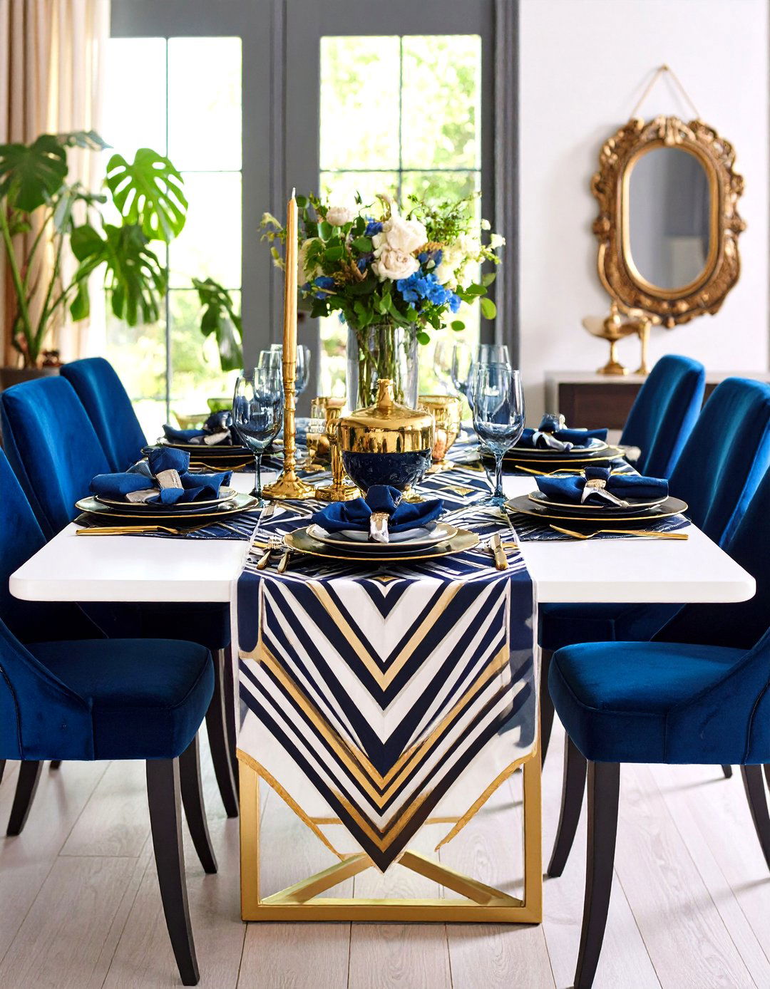 Art Deco Table Runner with Geometric Gold Details - 24 Table Runner Ideas