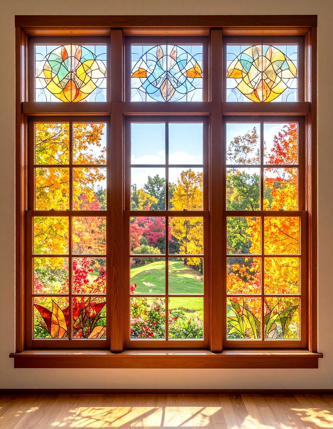 Art Glass Windows with Prairie Inspired Geometric Patterns - 24 Prairie-style Interior Design Ideas