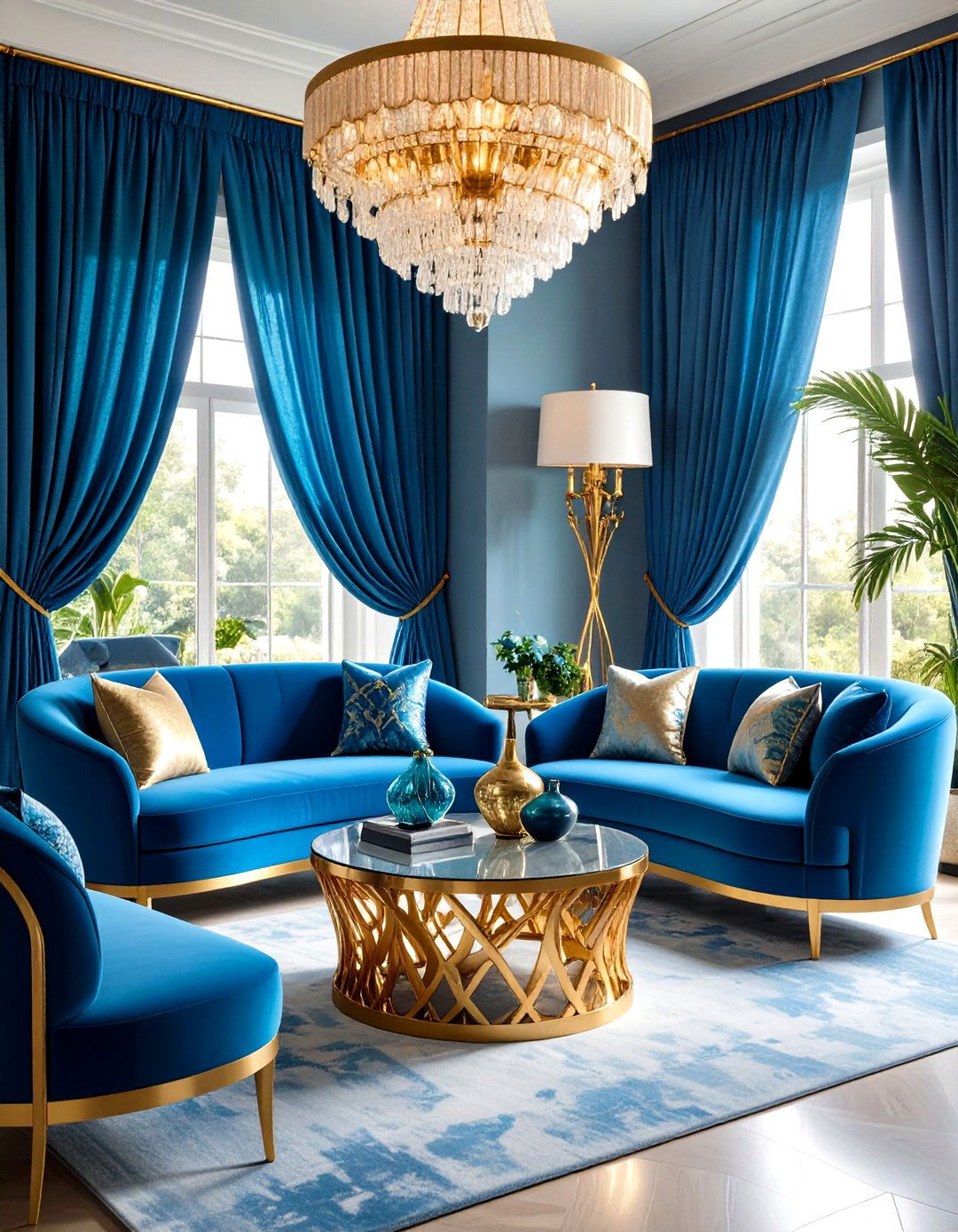 Art Nouveau Blue and Gold Organic Flow - 24 Blue and Gold Living Room Ideas