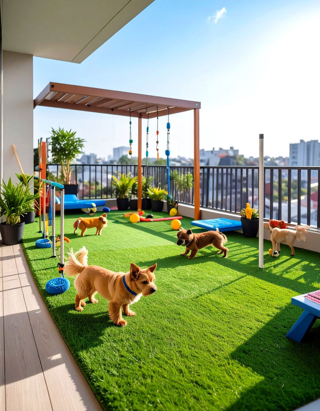 Artificial Turf Play Area with Agility Features - 24 Dog Balcony Ideas