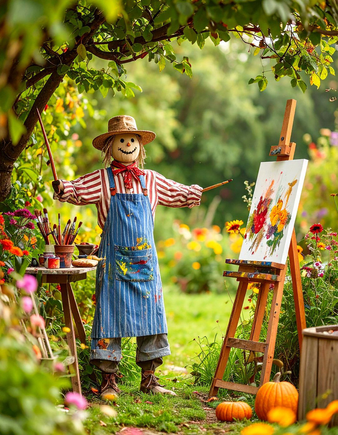Artist Painter Scarecrow - 24 Garden Scarecrow Ideas