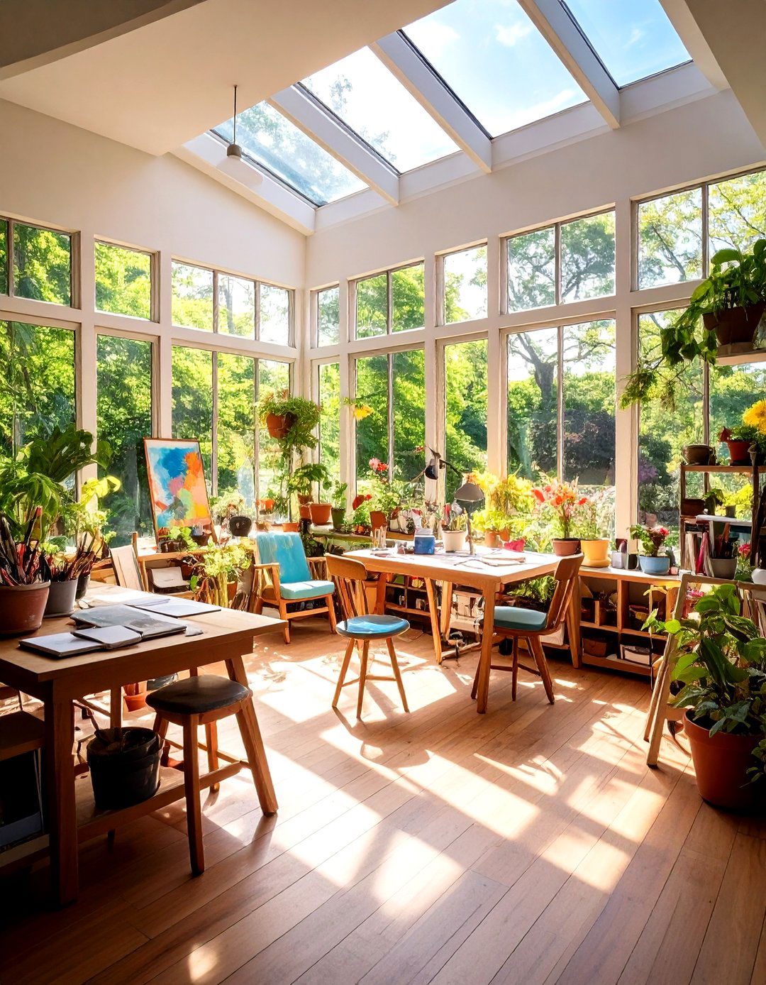 Artist Studio Sunroom with Creative Workspace Deck - 24 Sunroom and Deck Combo Ideas